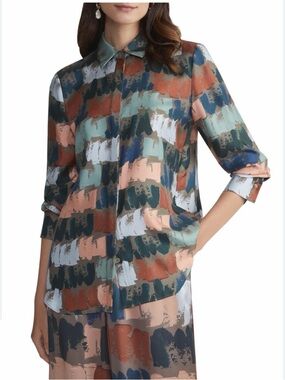 Lafayette 148 New York Scottie Pain Stroke Silk Blouse, size large